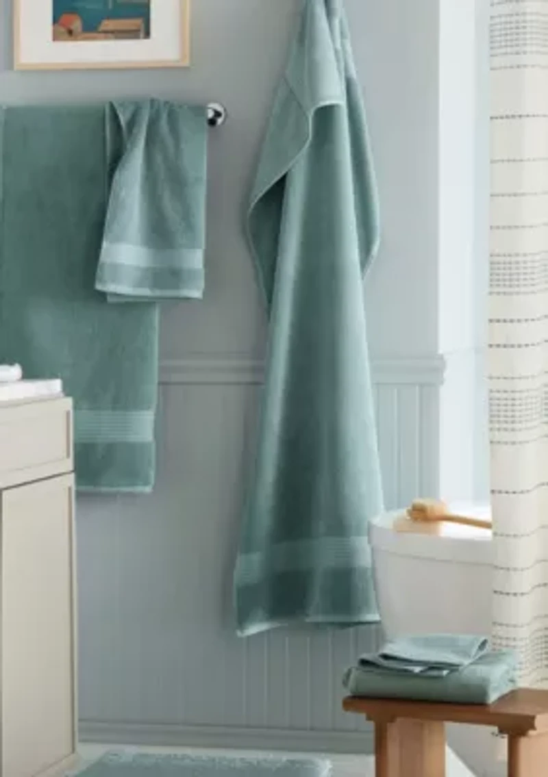 TOWN & COUNTRY LIVING 6-Piece Assorted Solid Dobby Border Aqua Blue Bath Set