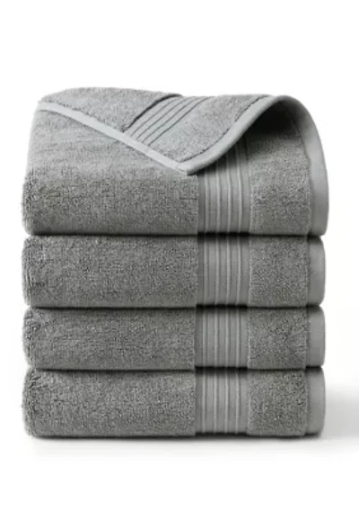 TOWN & COUNTRY LIVING 4-Piece Waffle Woven Terry Stripe Aqua Blue Hand Towel Set