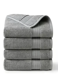 TOWN & COUNTRY LIVING 4-Piece Waffle Woven Terry Stripe Aqua Blue Hand Towel Set