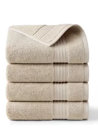 TOWN & COUNTRY LIVING 4-Piece Solid Dobby Border Grey Hand Towel Set