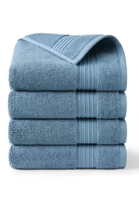 TOWN & COUNTRY LIVING 4-Piece Waffle Woven Terry Stripe Aqua Blue Hand Towel Set