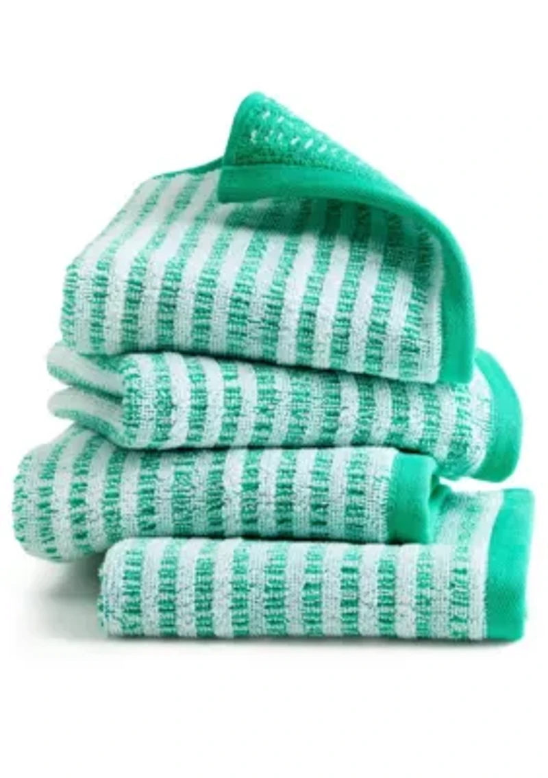 TOWN & COUNTRY LIVING 4-Piece Striped Reversible Terry Brights Mocha Brown Washcloth Set