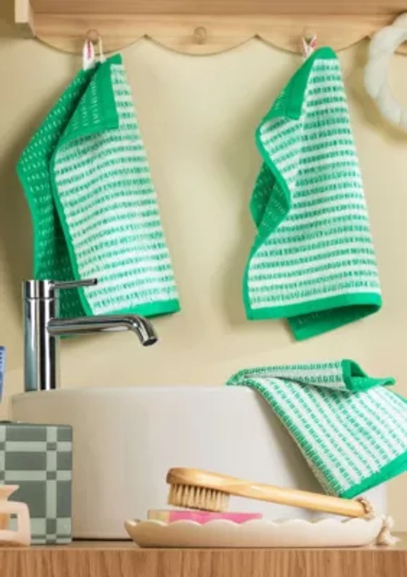 TOWN & COUNTRY LIVING 4-Piece Striped Reversible Terry Brights Mocha Brown Washcloth Set