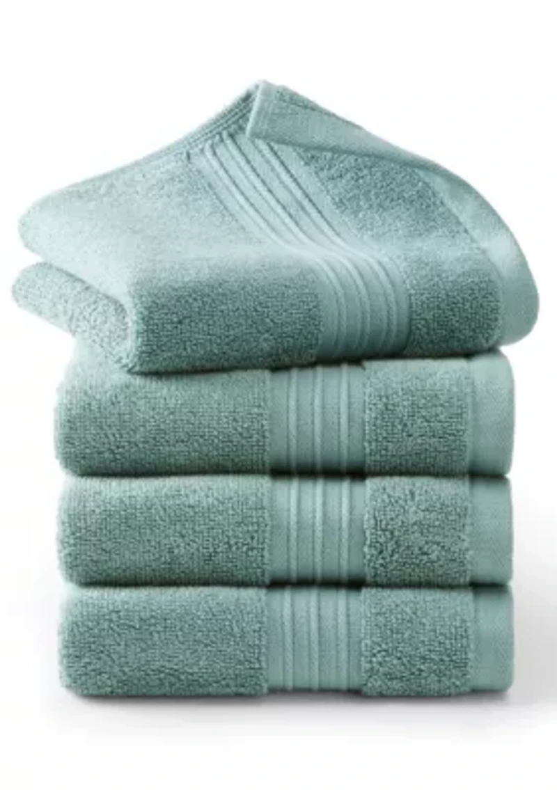 TOWN & COUNTRY LIVING 4-Piece Solid Dobby Border Aqua Blue Washcloth Set