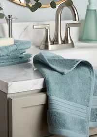 TOWN & COUNTRY LIVING 4-Piece Solid Dobby Border Aqua Blue Washcloth Set