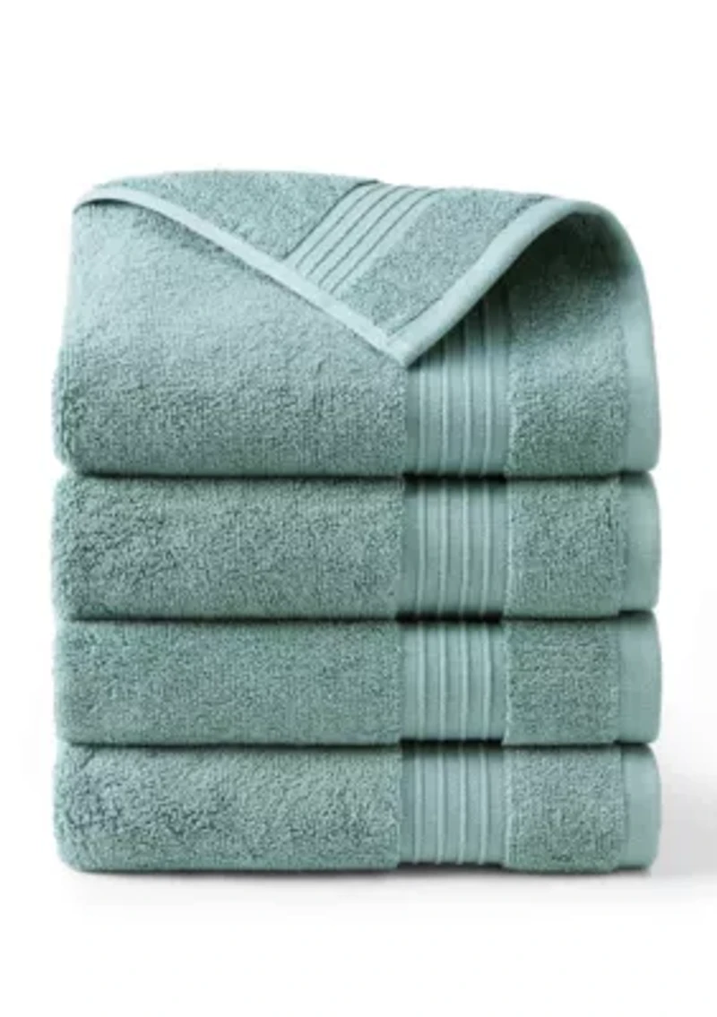 TOWN & COUNTRY LIVING 4-Piece Waffle Woven Terry Stripe Aqua Blue Hand Towel Set