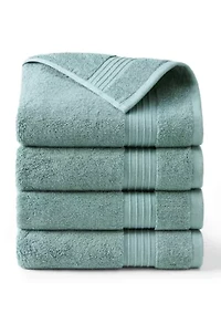 TOWN & COUNTRY LIVING 4-Piece Waffle Woven Terry Stripe Aqua Blue Hand Towel Set
