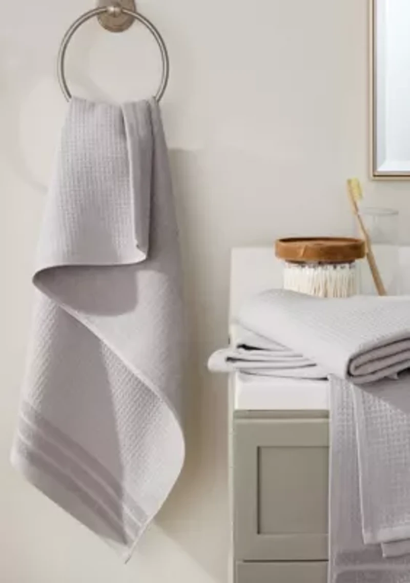 TOWN & COUNTRY LIVING 4-Piece Waffle Woven Terry Stripe Taupe Hand Towel Set