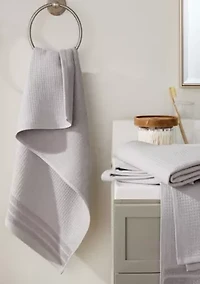 TOWN & COUNTRY LIVING 4-Piece Waffle Woven Terry Stripe Taupe Hand Towel Set
