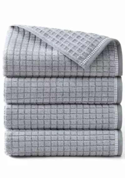 TOWN & COUNTRY LIVING 4-Piece Textured Windowpane Aqua Blue Bath Towel Set