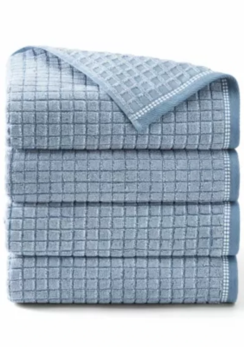 TOWN & COUNTRY LIVING 4-Piece Textured Windowpane Aqua Blue Bath Towel Set