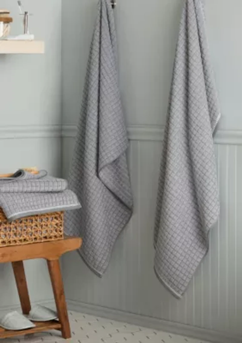 TOWN & COUNTRY LIVING 4-Piece Textured Windowpane Aqua Blue Bath Towel Set