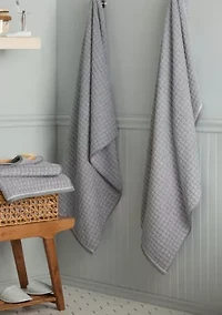 TOWN & COUNTRY LIVING 4-Piece Textured Windowpane Aqua Blue Bath Towel Set