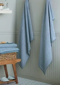 TOWN & COUNTRY LIVING 4-Piece Textured Windowpane Aqua Blue Bath Towel Set