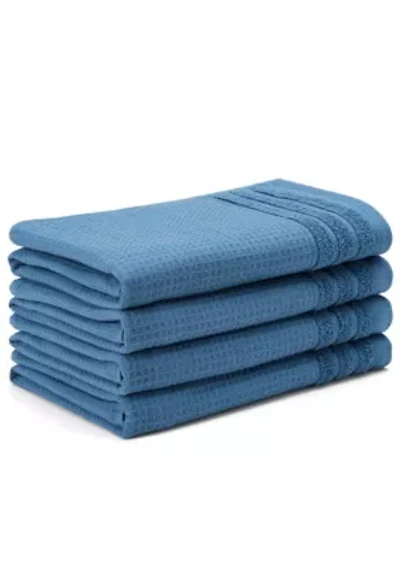 TOWN & COUNTRY LIVING 4-Piece Waffle Woven Terry Stripe Blue Hand Towel Set