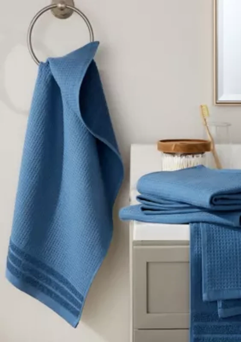 TOWN & COUNTRY LIVING 4-Piece Waffle Woven Terry Stripe Blue Hand Towel Set