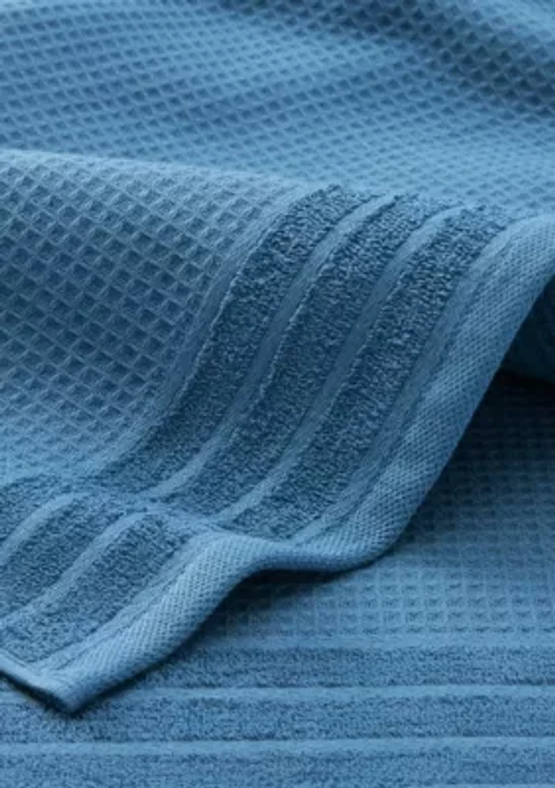 TOWN & COUNTRY LIVING 4-Piece Waffle Woven Terry Stripe Blue Hand Towel Set