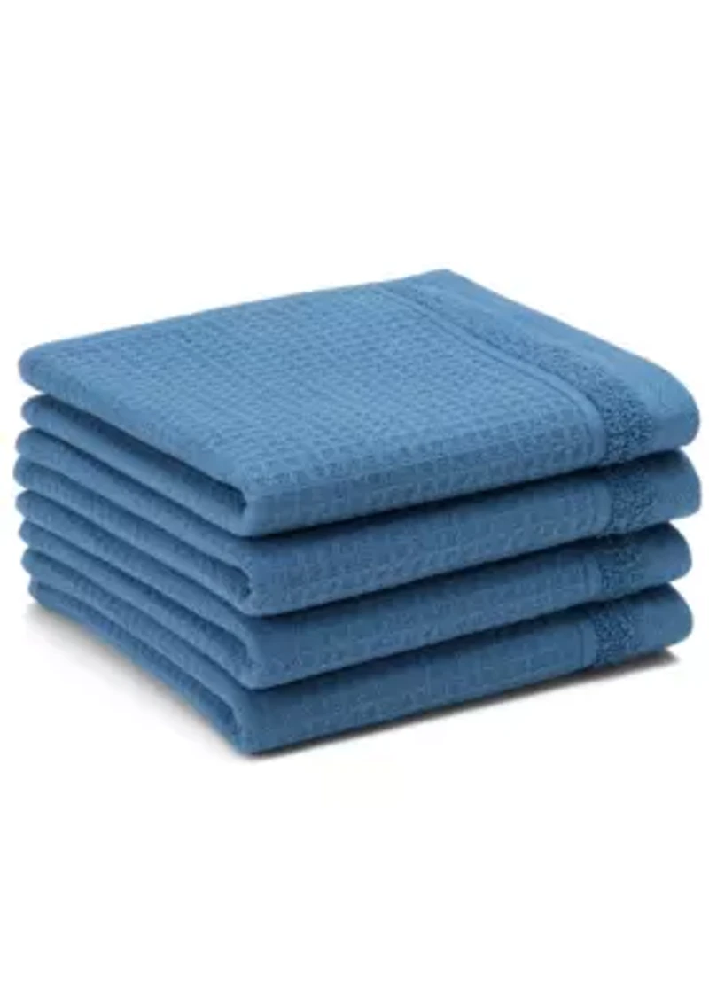 TOWN & COUNTRY LIVING 4-Piece Waffle Woven Terry Stripe Blue Washcloth Set
