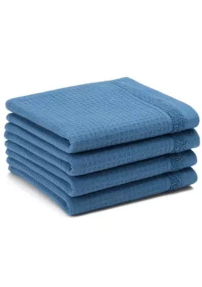 TOWN & COUNTRY LIVING 4-Piece Waffle Woven Terry Stripe Blue Washcloth Set