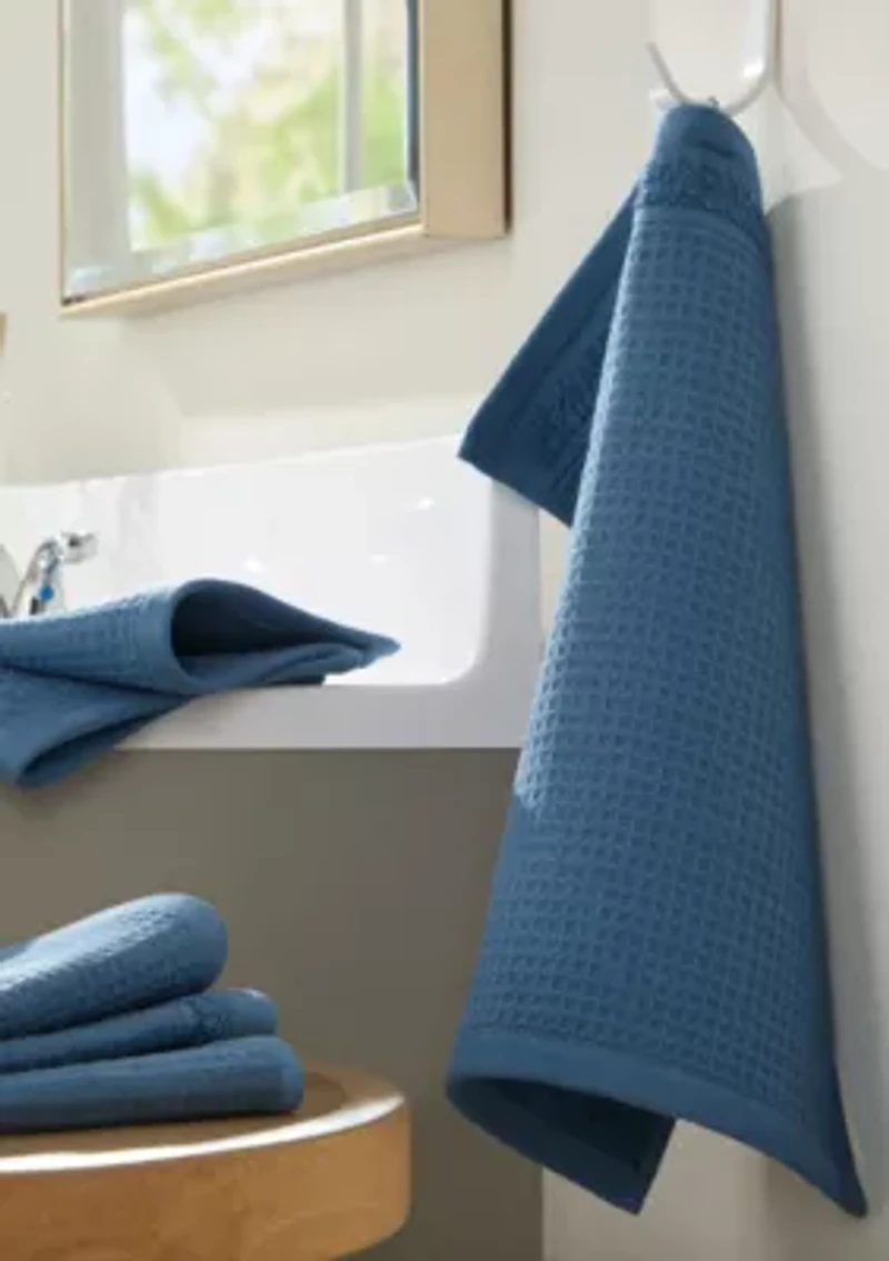 TOWN & COUNTRY LIVING 4-Piece Waffle Woven Terry Stripe Blue Washcloth Set