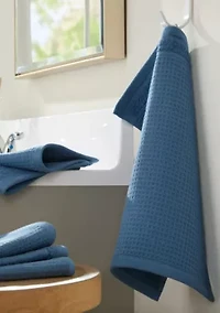 TOWN & COUNTRY LIVING 4-Piece Waffle Woven Terry Stripe Blue Washcloth Set