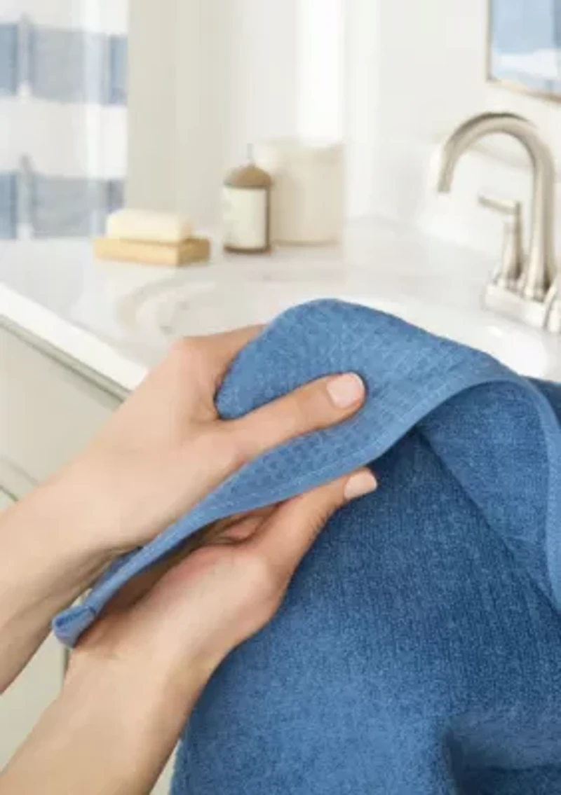 TOWN & COUNTRY LIVING 4-Piece Waffle Woven Terry Stripe Blue Washcloth Set