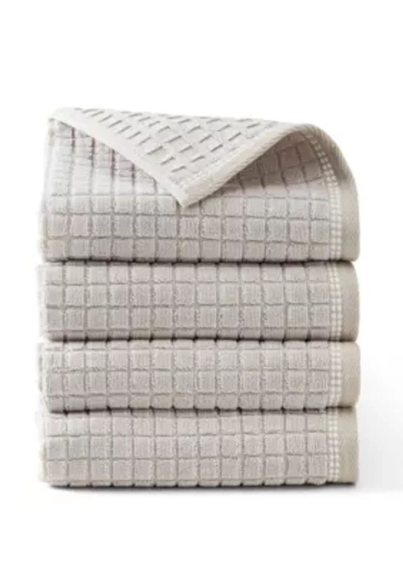 TOWN & COUNTRY LIVING 4-Piece Textured Windowpane Blue Hand Towel Set