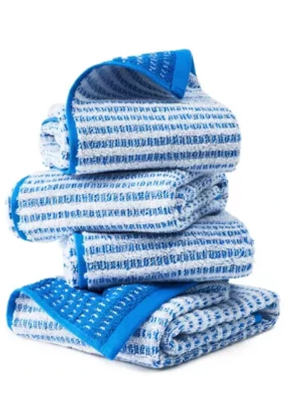 TOWN & COUNTRY LIVING 4-Piece Textured Windowpane Blue Hand Towel Set