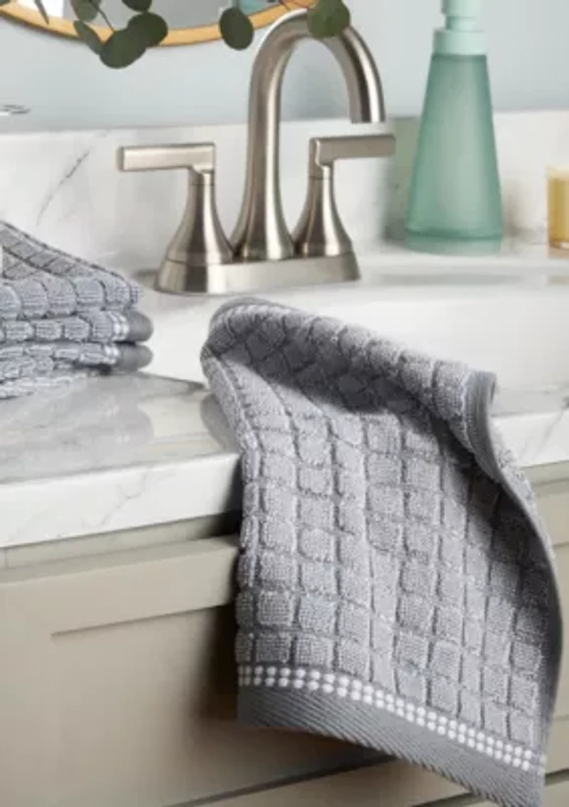 TOWN & COUNTRY LIVING 4-Piece Textured Windowpane Grey Washcloth Set