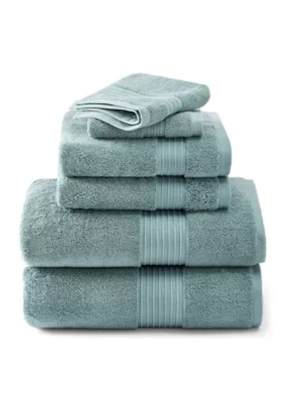 TOWN & COUNTRY LIVING 6-Piece Assorted Solid Dobby Border Grey Bath Set