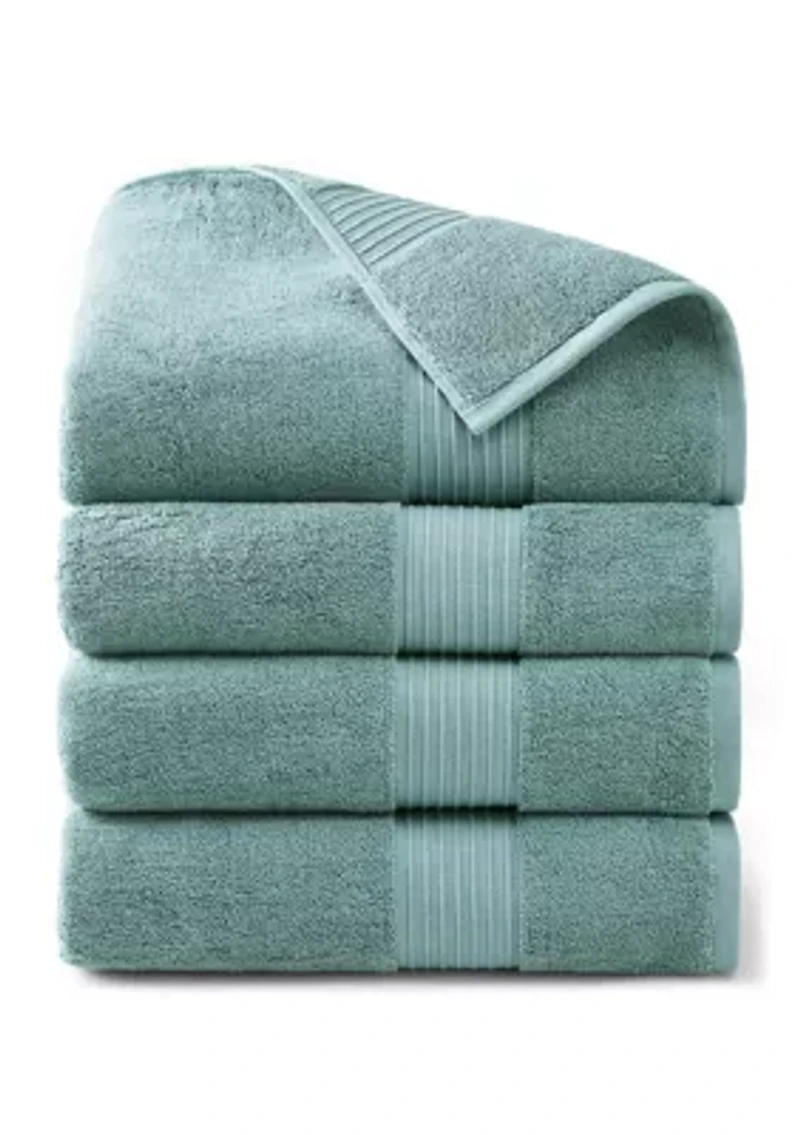 TOWN & COUNTRY LIVING 4-Piece Solid Dobby Border Grey Bath Towel Set