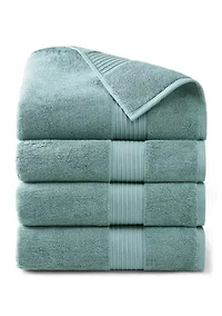 TOWN & COUNTRY LIVING 4-Piece Solid Dobby Border Grey Bath Towel Set