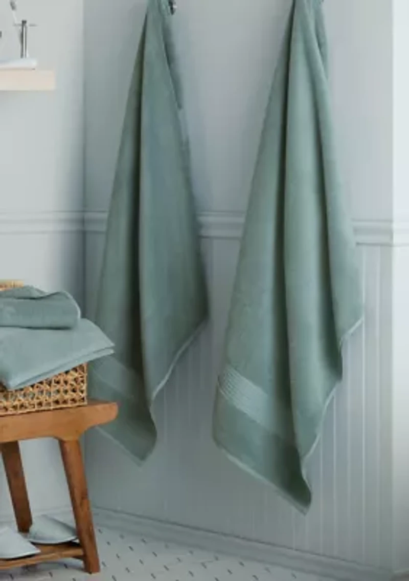 TOWN & COUNTRY LIVING 4-Piece Solid Dobby Border Grey Bath Towel Set