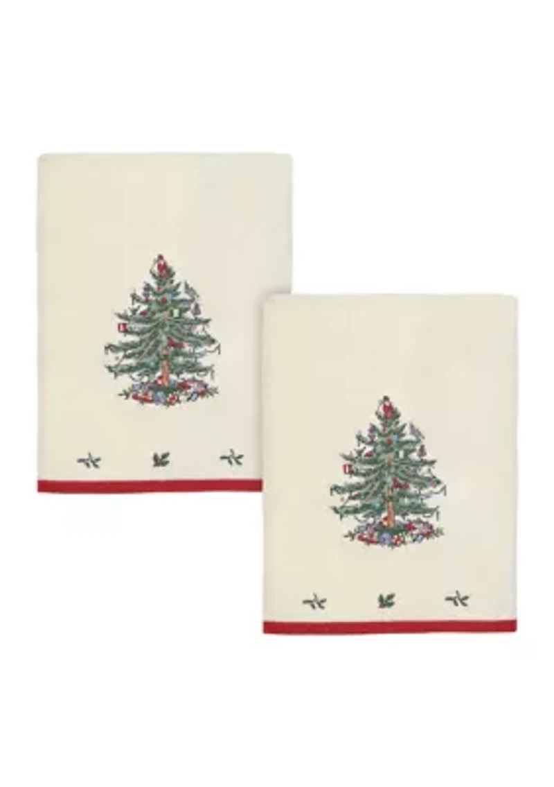 Christmas Tree Embroidered 2 Bath Towel Set