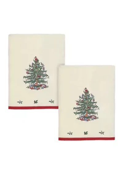 Christmas Tree Embroidered 2 Bath Towel Set