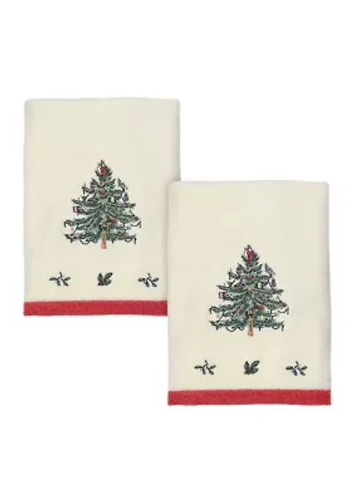 Christmas Tree Embroidered 2 Hand Towel Set
