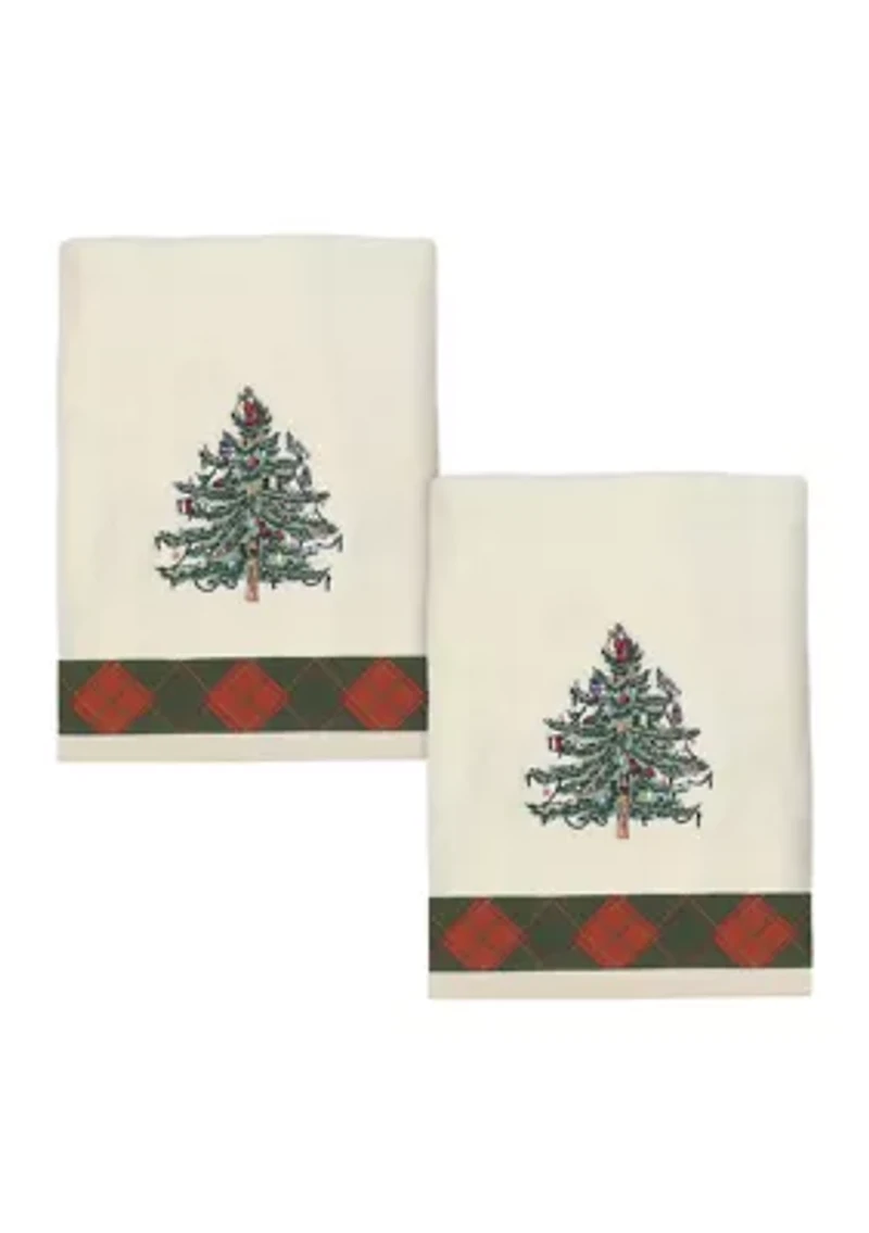 Tree Tartan Embroidered 2 Hand Towel Set