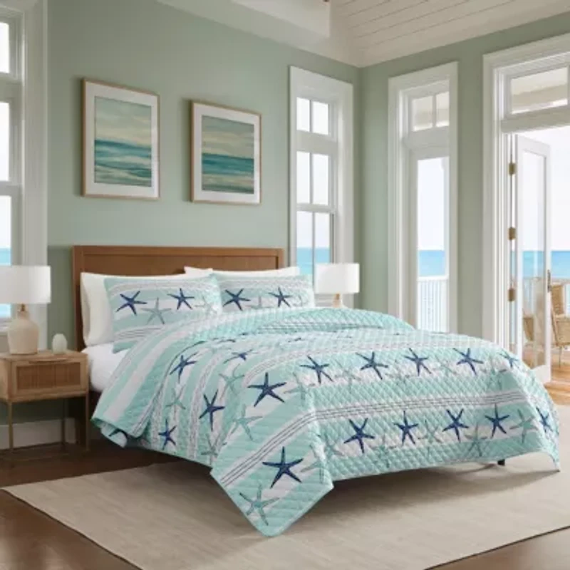 Starfish Stripe Reversible Quilt Set