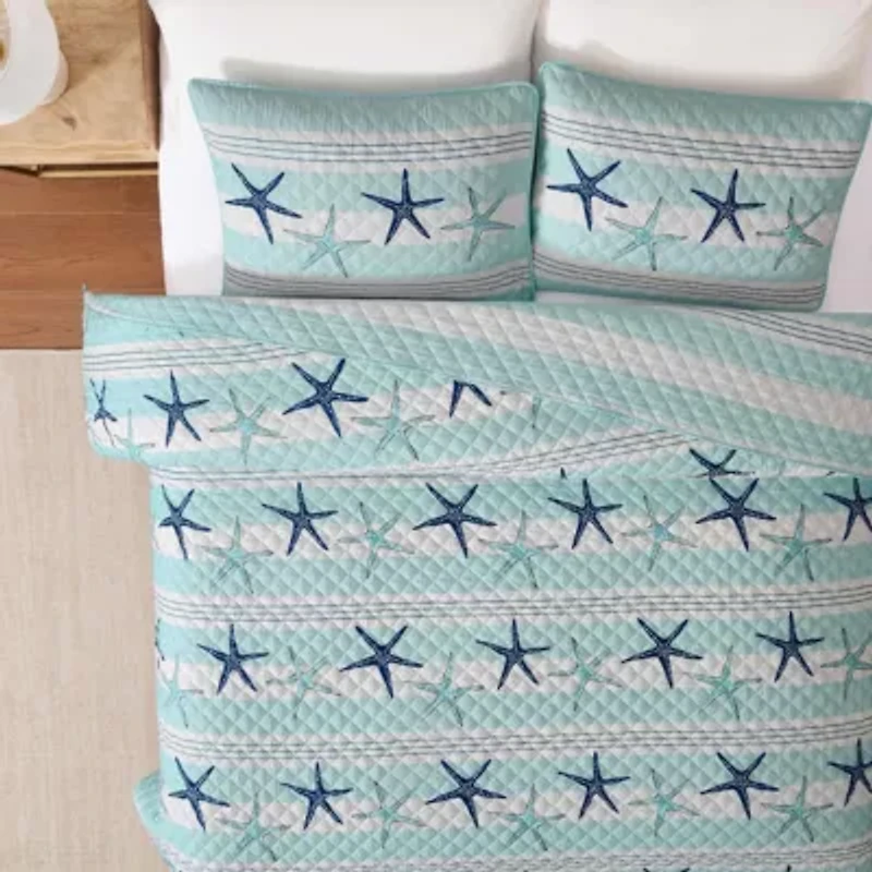 Starfish Stripe Reversible Quilt Set