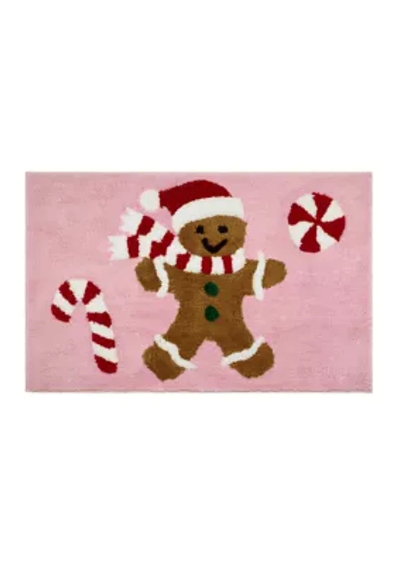 Peppermint Gingerbread Man Bath Rug