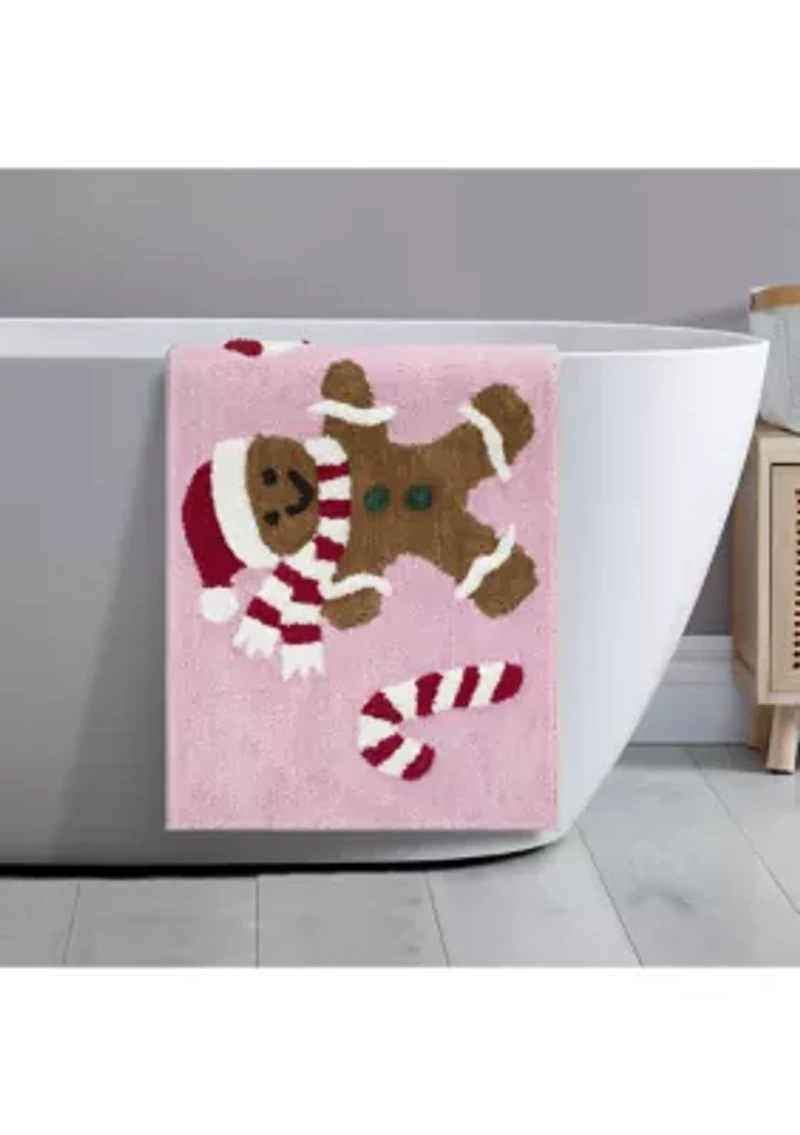 Peppermint Gingerbread Man Bath Rug