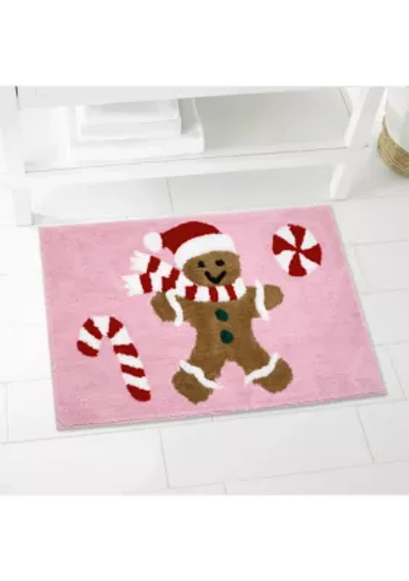 Peppermint Gingerbread Man Bath Rug