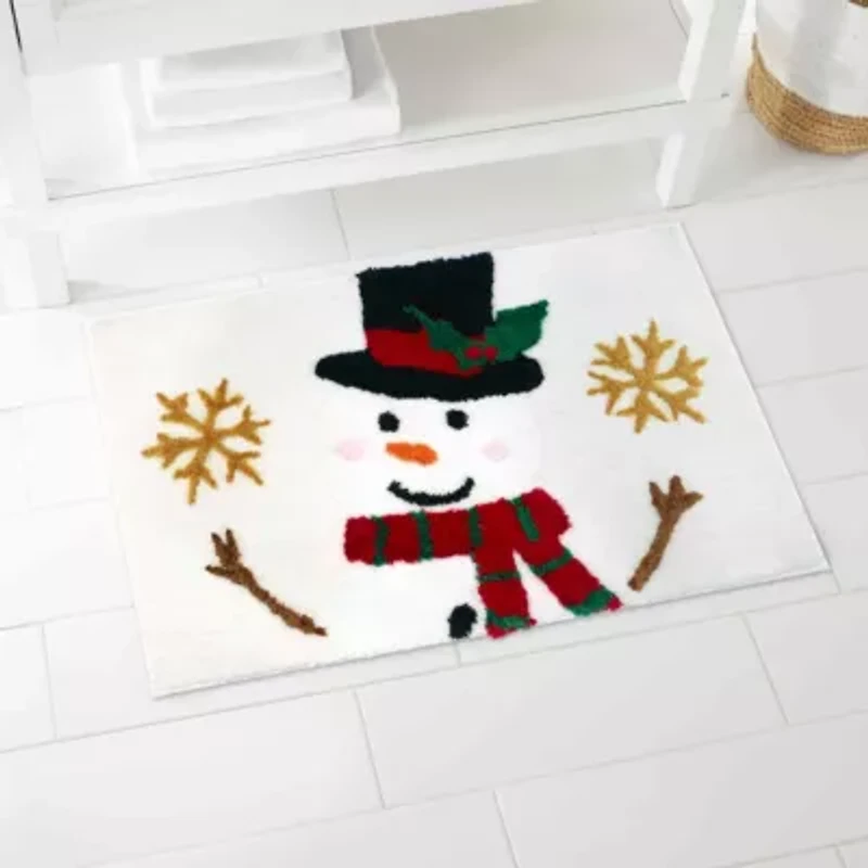 Snowman Flakes Bath Rug