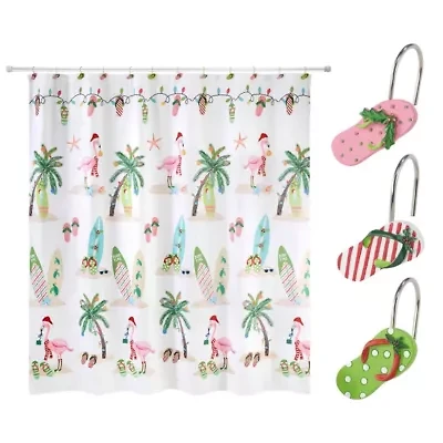 Flamingo Jingle Shower Curtain and Hook Set