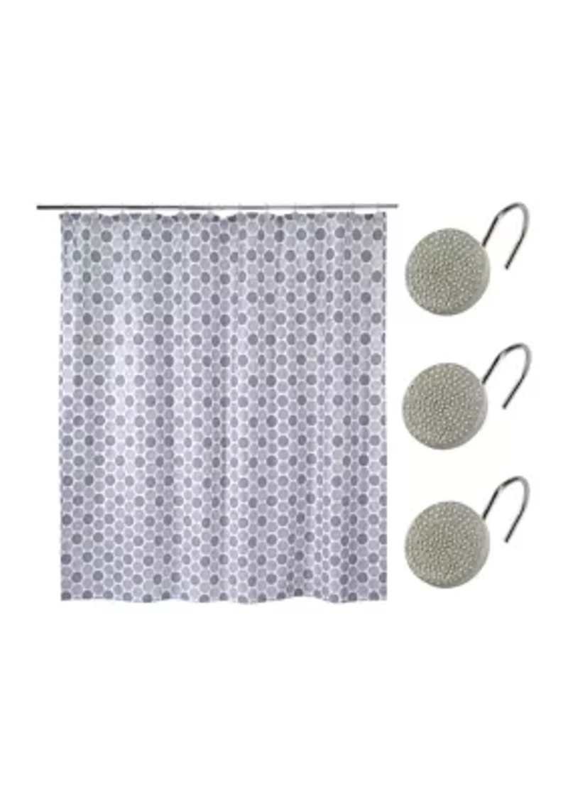 Dotted Circles Shower Curtain-Hooks Set