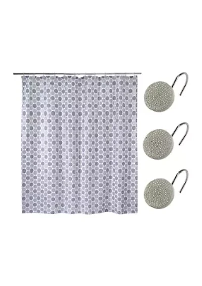 Dotted Circles Shower Curtain-Hooks Set
