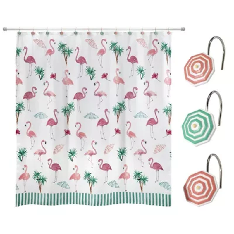 Flamingo Paradise Shower Curtain and Hooks Set
