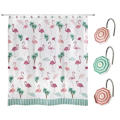 Flamingo Paradise Shower Curtain and Hooks Set