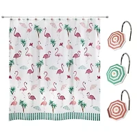 Flamingo Paradise Shower Curtain and Hooks Set
