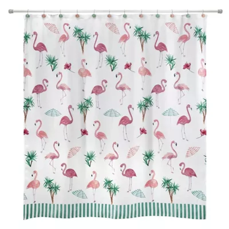 Flamingo Paradise Shower Curtain and Hooks Set